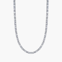 Emerald and round diamond tennis necklace in platinum with 23.55ct diamonds, front view