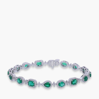 Private Label Emerald Halo Fancy Shape Tennis Bracelet in 18K White Gold - Private Label product
