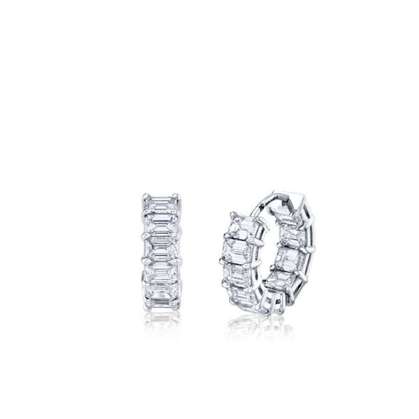 4.17 Carat Inside Out Emerald Cut Diamond Hoops