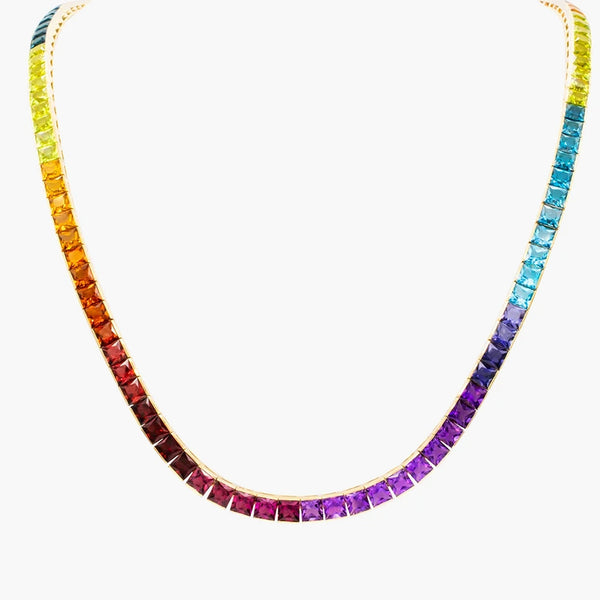 Eternal Love multi-gemstone necklace in 14K yellow gold with 36.45ctw fancy-cut stones, 16" length, front view