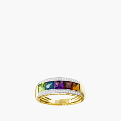 Eternal Love multi-gemstone ring in 14K yellow gold with diamonds, amethyst, blue topaz, citrine, peridot & rhodolite, front view