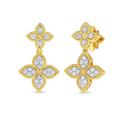 Roberto Coin Princess Flower Yellow Gold Diamond Double Drop Earrings - Roberto Coin product