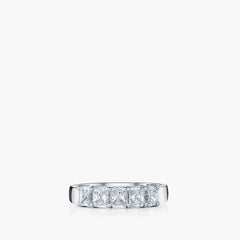 Five stone radiant-cut diamond band in platinum, front view
