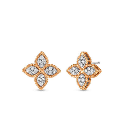 Roberto Coin Princess Flower Rose Gold Diamond Stud Earrings - Roberto Coin product