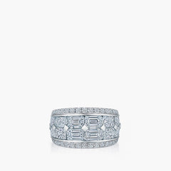 Four-row band with east-west emeralds in platinum, front view