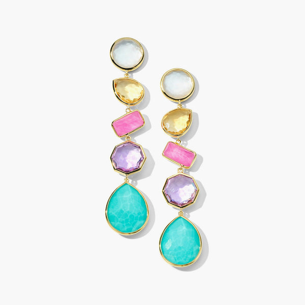 Ippolita Rock Candy Large 5-Stone Summer Rainbow Linear Post Earrings in 18K Yellow Gold