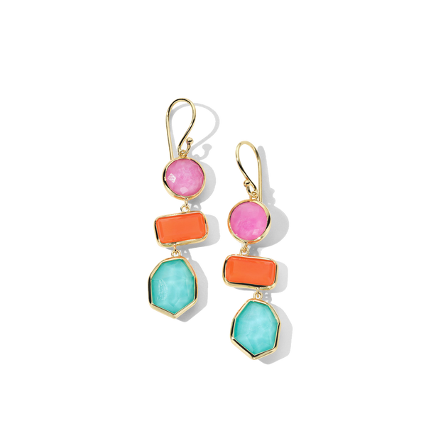 Ippolita Rock Candy 3-Stone Summer Rainbow Drop Earrings in 18K Yellow Gold