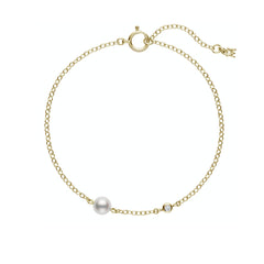 Mikimoto Single Akoya Pearl Yellow Gold and Diamond Bracelet