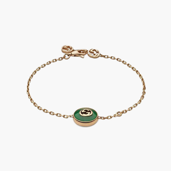 Gucci Interlocking G Chain Bracelet in Green Agate