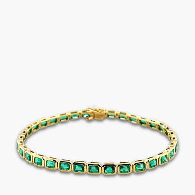 Private Label Emerald Bezel Set Tennis Bracelet in 18K Yellow Gold - Private Label product