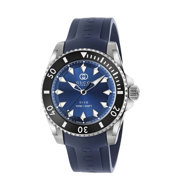 Gucci Dive Blue Dial Black Bezel Watch with Blue Rubber Strap
