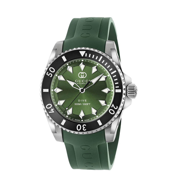 Gucci Dive Green Dial Black Bezel on Green Rubber Strap - 40mm