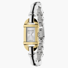 Gucci Bamboo watch with white dial and gold-plated case, front view
