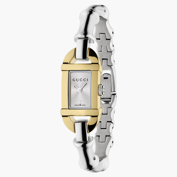 Gucci Bamboo watch with white dial and gold-plated case, front view