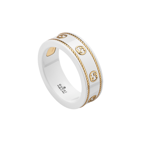 Gucci Icon Interlocking G White and Gold Ring