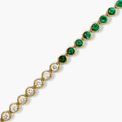 Private Label Emerald and Diamond Round Bezel Set Tennis Bracelet in 18K Yellow Gold