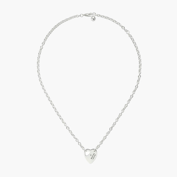 Gucci Trademark Sterling Silver Adjustable Heart Necklace - 15.7-17.7"