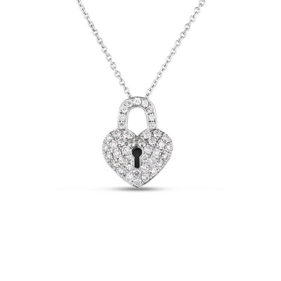 Roberto Coin Tiny Treasures White Gold Diamond Heart Lock Necklace - Roberto Coin product