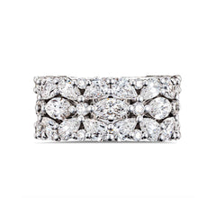 Tacori Classic Crescent RoyalT Marquise and Pear-Shaped Floral Diamond Wedding Band in 18K White Gold