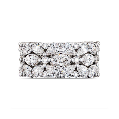 Tacori Classic Crescent RoyalT Marquise and Pear-Shaped Floral Diamond Wedding Band in 18K White Gold - Tacori product