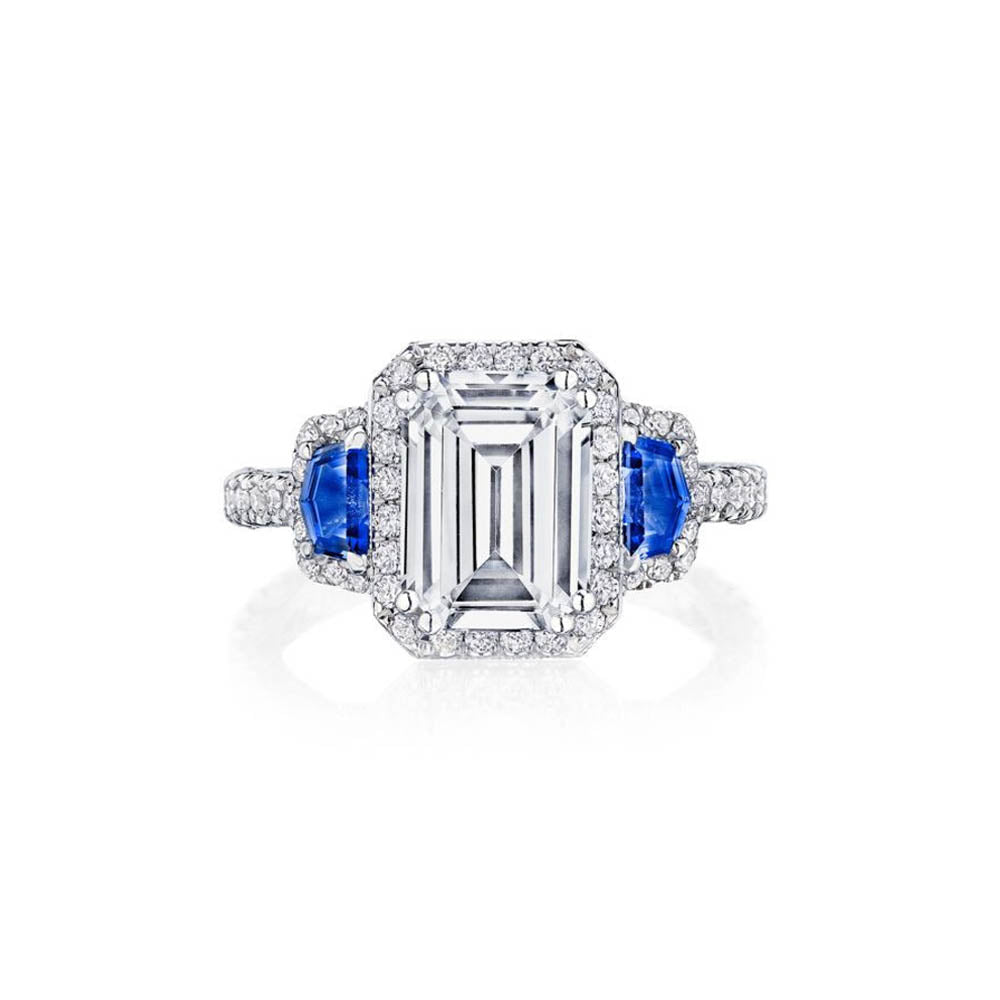 Tacori RoyalT Princess Cut Triple Halo Sapphire Three Stone