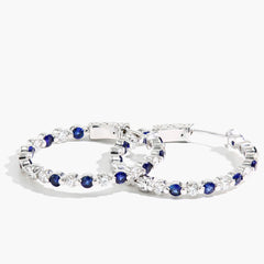 Blue Sapphire and Diamond Alternating In and Out Hoop Earrings