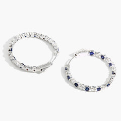 Blue Sapphire and Diamond Alternating In and Out Hoop Earrings