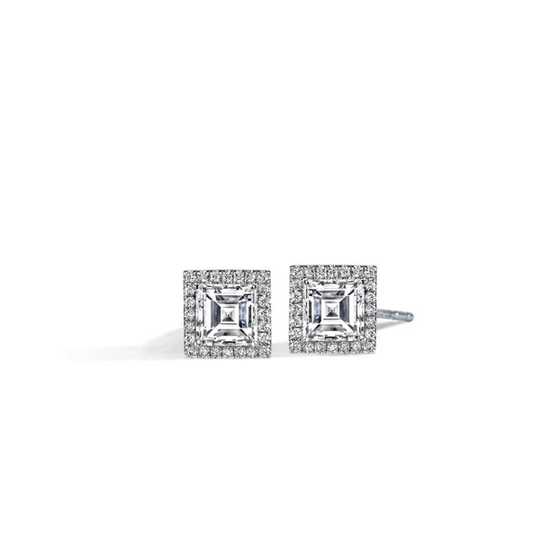 GIA Certified Step Cut Diamond Halo Studs -2.40 ctw