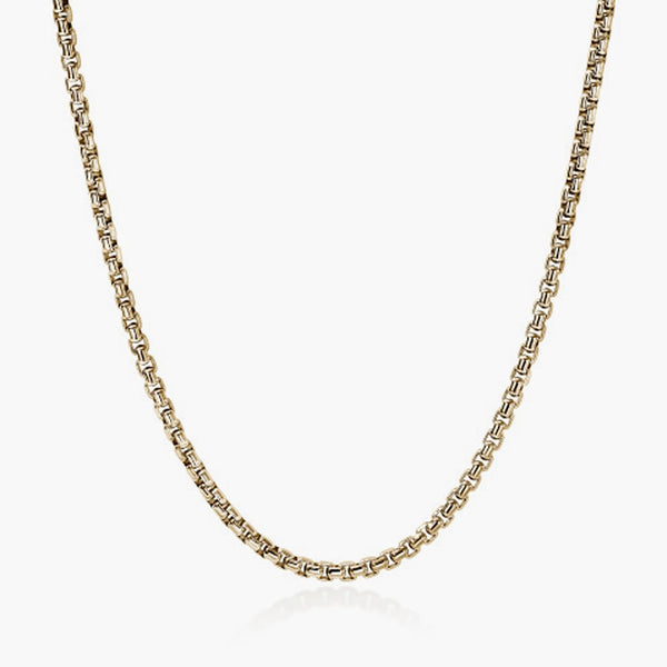 John Hardy box chain necklace in 14k gold, 3.7mm, 22 inch length.