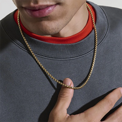 John Hardy box chain necklace in 14k gold on model