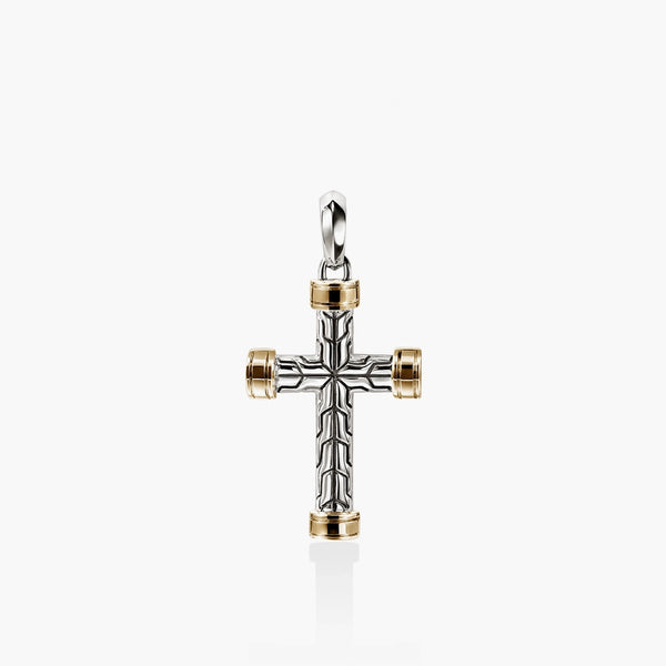 John Hardy Essentials two-tone 14K gold and silver spiritual cross pendant 