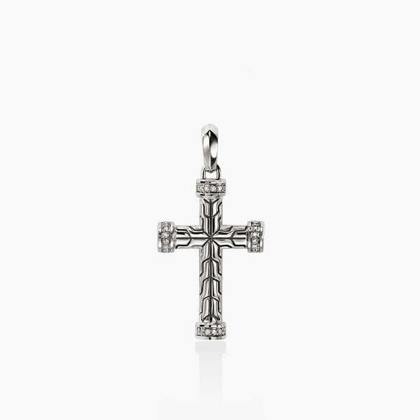 John Hardy Essentials silver spiritual cross pendant with 0.09ct diamond pave 