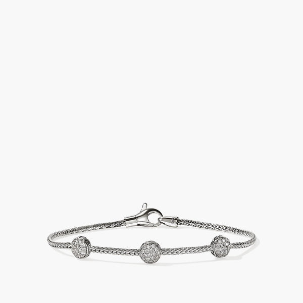 John Hardy Essentials silver three-station diamond pave bracelet with 0.45ct diamonds