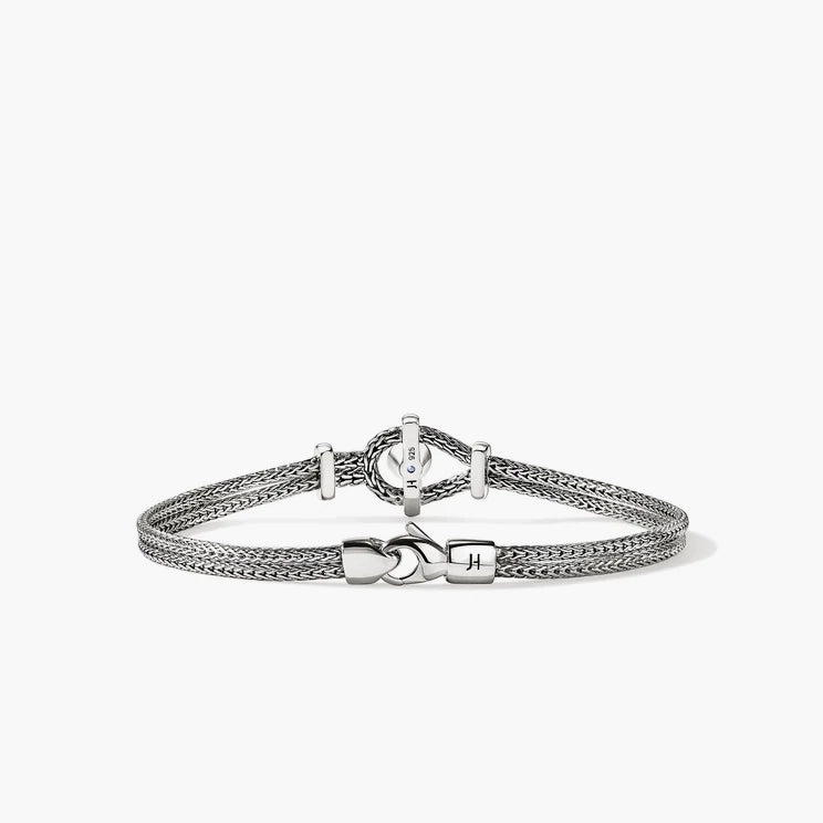 John Hardy Icon Bracelet in sterling silver with diamonds and tanzanite, back clasp view
