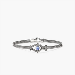 John Hardy Icon Bracelet in sterling silver with diamonds and tanzanite, front station view