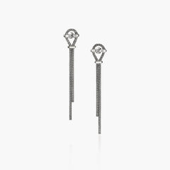 John Hardy Icon Drop Earrings in sterling silver with Swiss blue topaz, back view showing woven chain drops