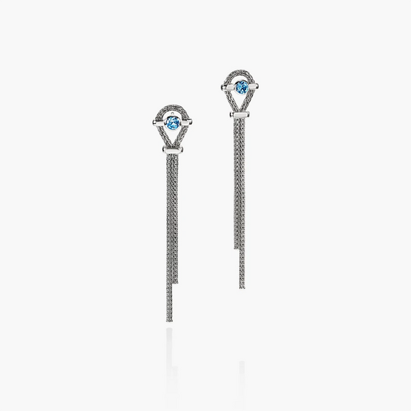 John Hardy Icon Drop Earrings in sterling silver with Swiss blue topaz, front pair view