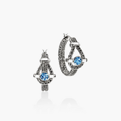John Hardy 22mm Icon Hoop Earrings in sterling silver with Swiss blue topaz, front pair view