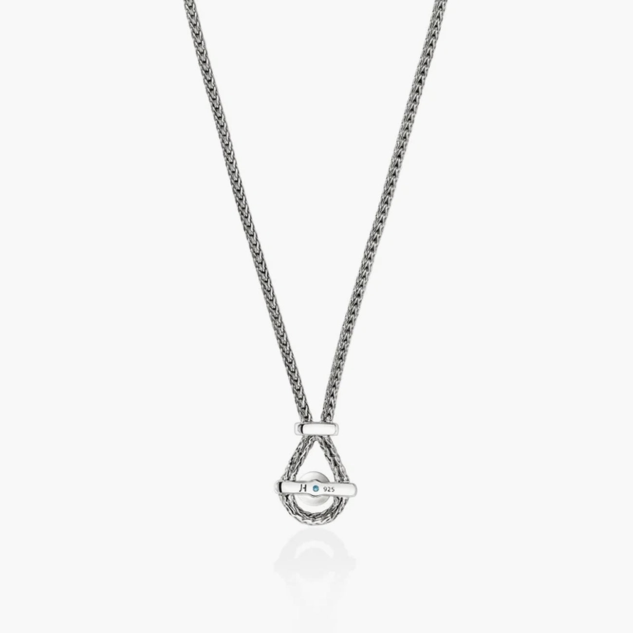 John Hardy Icon Pendant Necklace in sterling silver with Swiss blue topaz, back showing pendant bar detail