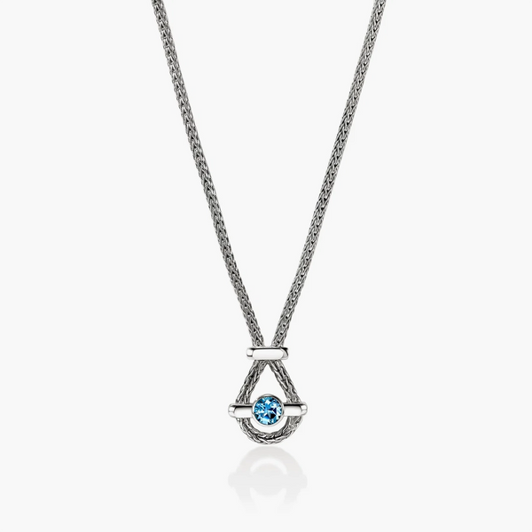 John Hardy Icon Pendant Necklace in sterling silver with Swiss blue topaz, front pendant view