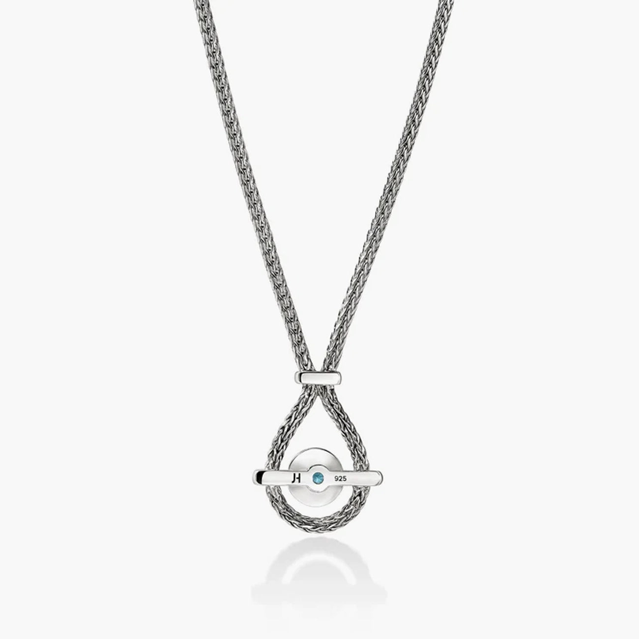 John Hardy Icon Pendant Necklace in sterling silver with Swiss blue topaz, back showing pendant bar detail