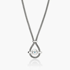 John Hardy Icon Pendant Necklace in sterling silver with Swiss blue topaz, back showing pendant bar detail