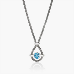 John Hardy Icon Pendant Necklace in sterling silver with Swiss blue topaz, front pendant view