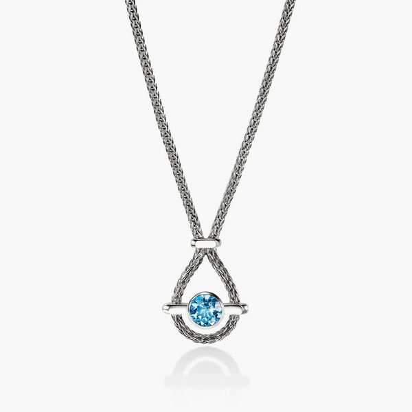 John Hardy Icon Pendant Necklace in sterling silver with Swiss blue topaz, front pendant view
