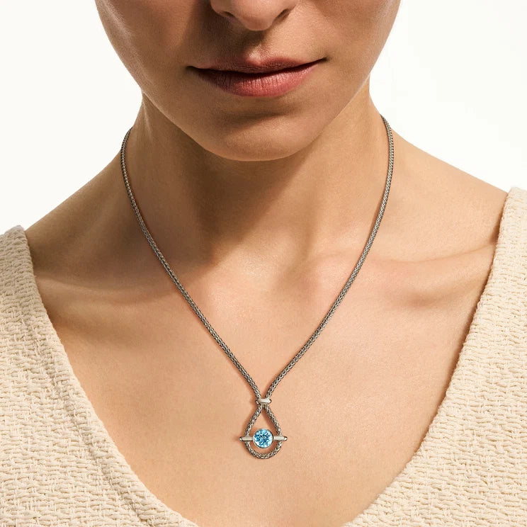 John Hardy Icon Pendant Necklace in sterling silver with Swiss blue topaz, front pendant view.