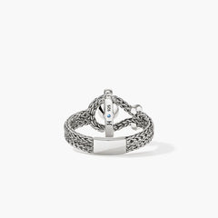 John Hardy Icon Ring in sterling silver with Swiss blue topaz, back showing engraved bar detail