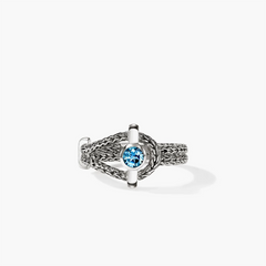John Hardy Icon Ring in sterling silver with Swiss blue topaz, front stone view