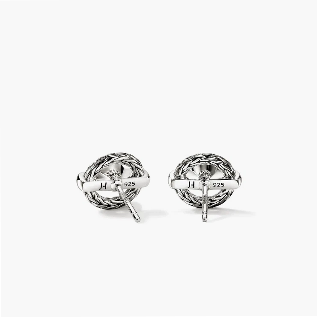 John Hardy Icon Stud Earrings in sterling silver with Swiss blue topaz, back showing posts
