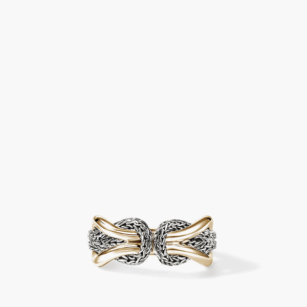 John Hardy infinite love knot two-tone 14K gold and silver ring with braided detail