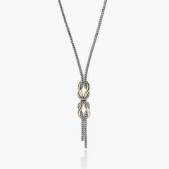 John Hardy infinite love knot two-tone gold and silver necklace with tassel, 16-18 inch adjustable